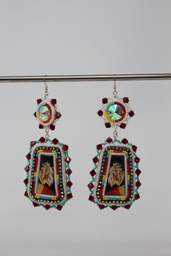 Beaded Earrings w/ Horse Picture