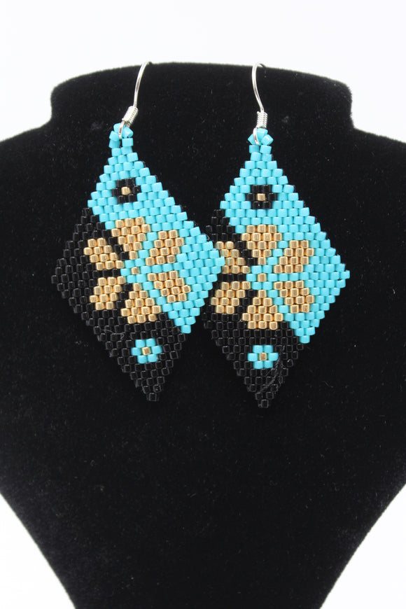 Liz Jim - Medium Brick Stitch Earrings Blue & Black Beads